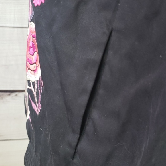 a. moss• L jacket bomber embroidered floral zip up black - Picture 5 of 7